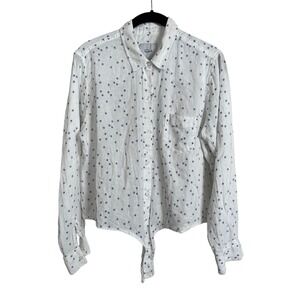 Rails Shirt M White Blue Stars Button Up Tie Front‎ Knot Long Sleeve Casual
